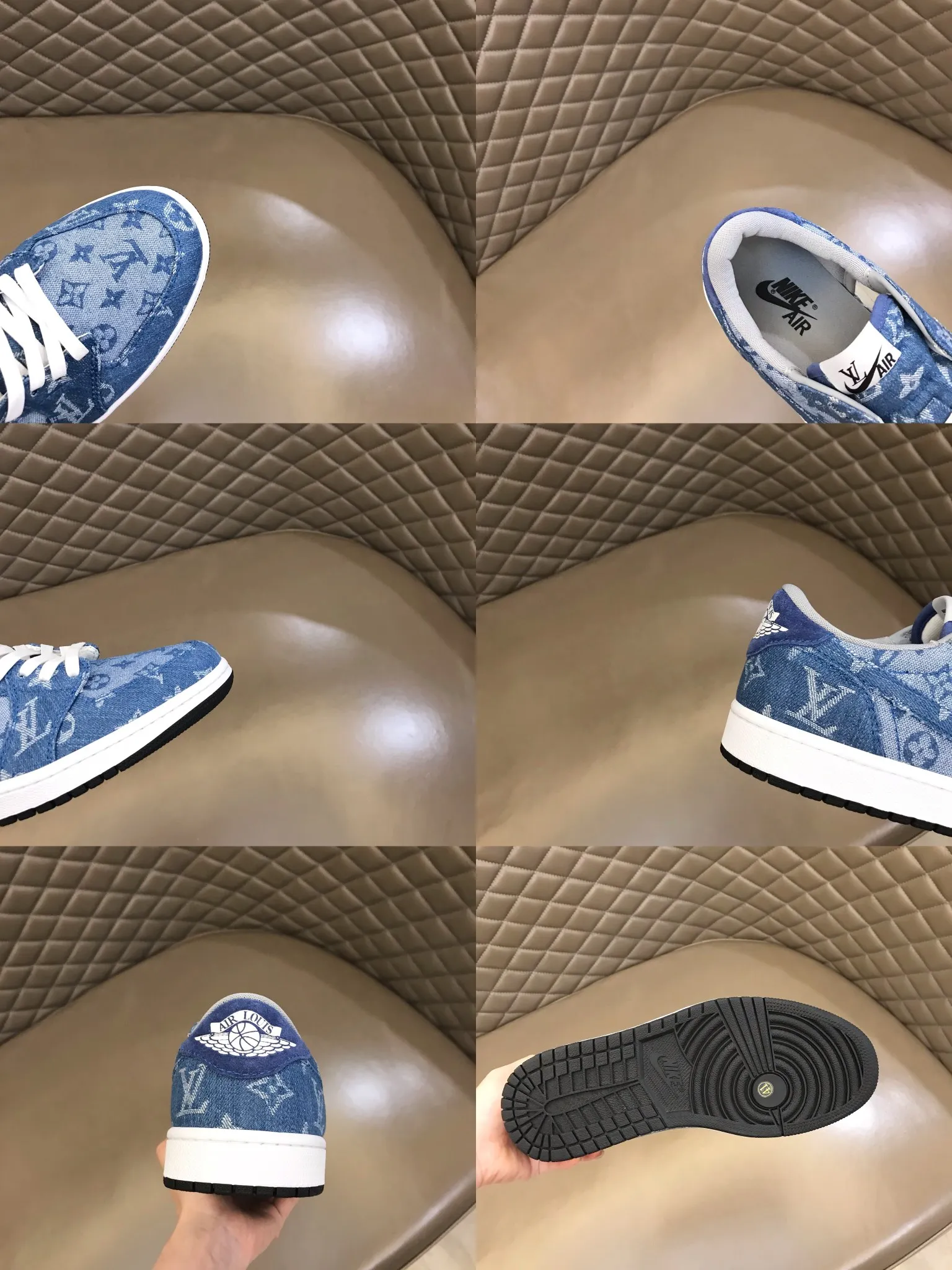 Men's shoes 💰p440 "*OUIS *UITTO* Nike" new original drawer box, co-branded low-top casual sneakers, this sneaker is completely made of denim canvas splicing leather, decorated with Louis Vuitton's iconic monogram and Damierl pattern with natural cowhide piping. The upper of this shoe combines LV’s most classic Monogram and Damier elements, giving it a sense of luxury and recognition! Size: 38-45